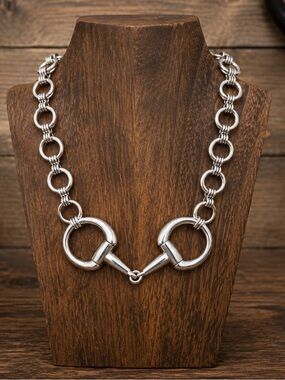 Tipi Western Snaffle Bit Necklace Silver Tone NWT
